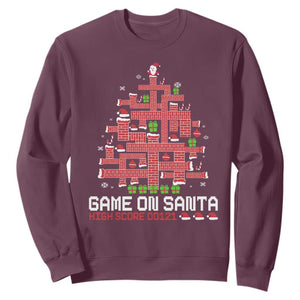 Funny Christmas Santa Gamers Sweatshirt Game On Santa Chimney Xmas Tree TS11 Maroon Print Your Wear