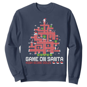 Funny Christmas Santa Gamers Sweatshirt Game On Santa Chimney Xmas Tree TS11 Navy Print Your Wear
