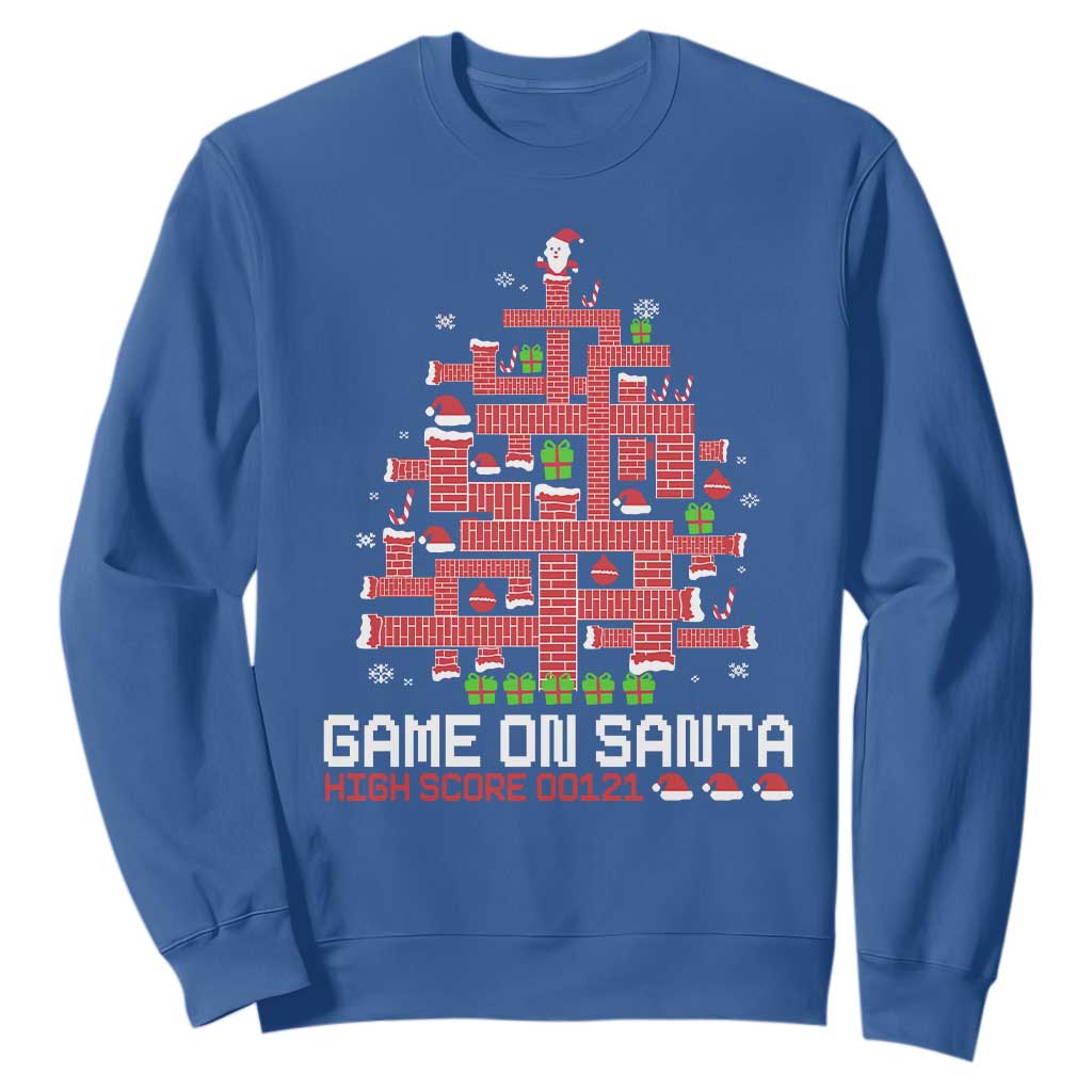 Funny Christmas Santa Gamers Sweatshirt Game On Santa Chimney Xmas Tree TS11 Royal Blue Print Your Wear