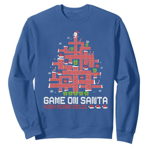 Funny Christmas Santa Gamers Sweatshirt Game On Santa Chimney Xmas Tree TS11 Royal Blue Print Your Wear