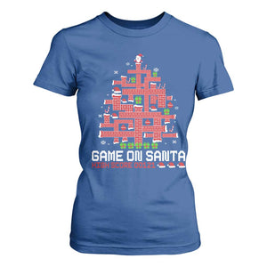 Funny Christmas Santa Gamers T Shirt For Women Game On Santa Chimney Xmas Tree TS11 Royal Blue Print Your Wear
