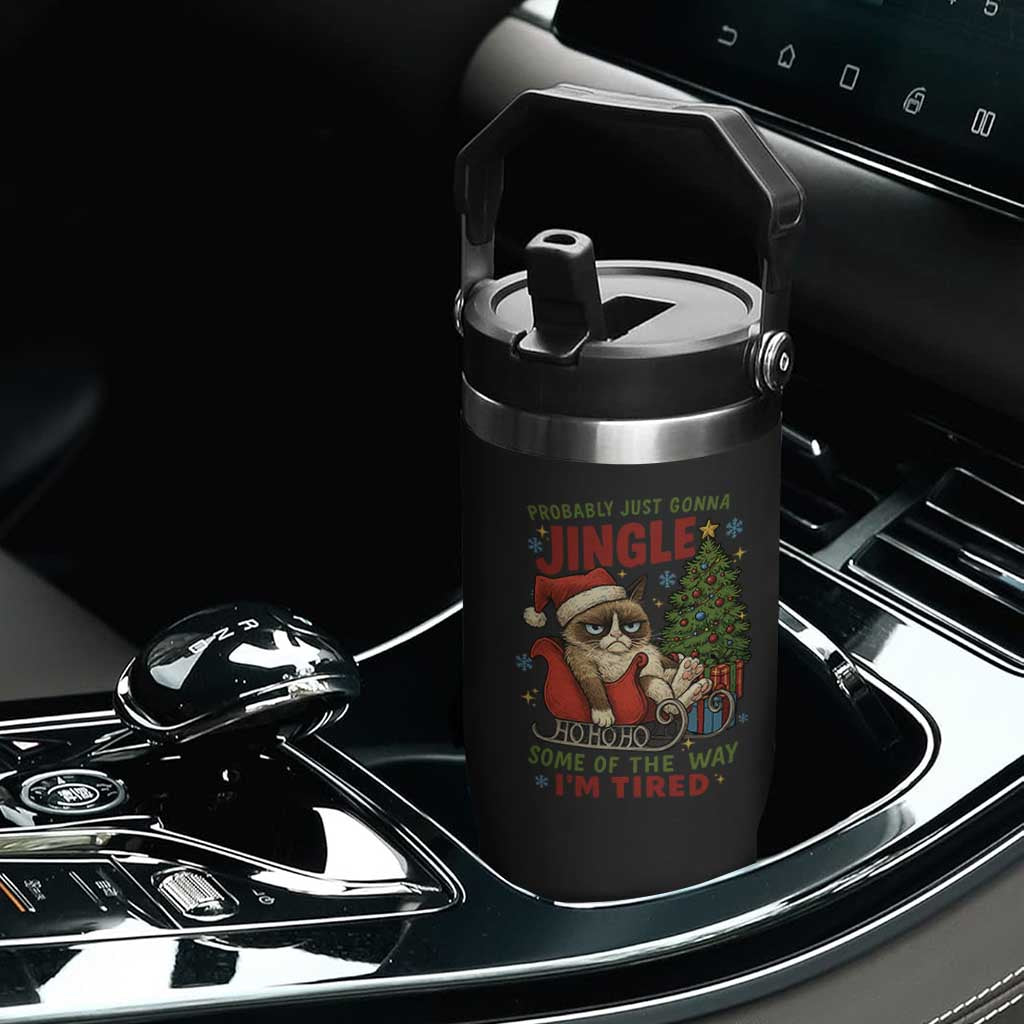 Funny Christmas Grumpy Cat Flip Straw Tumbler Probably Just Gonna Jingle Some Of The Way I Am Tired TS11 Print Your Wear