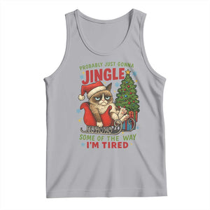 Funny Christmas Grumpy Cat Tank Top Probably Just Gonna Jingle Some Of The Way I Am Tired - Print Your Wear