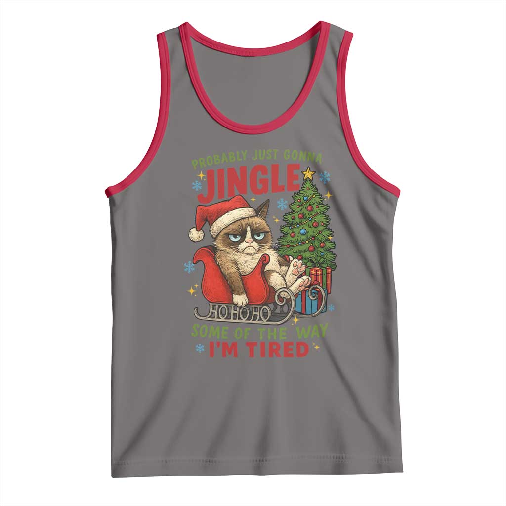 Funny Christmas Grumpy Cat Tank Top Probably Just Gonna Jingle Some Of The Way I Am Tired TS11 Deep Heather Red Print Your Wear