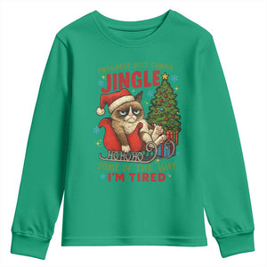Funny Christmas Grumpy Cat Youth Sweatshirt Probably Just Gonna Jingle Some Of The Way I Am Tired TS11 Irish Green Print Your Wear