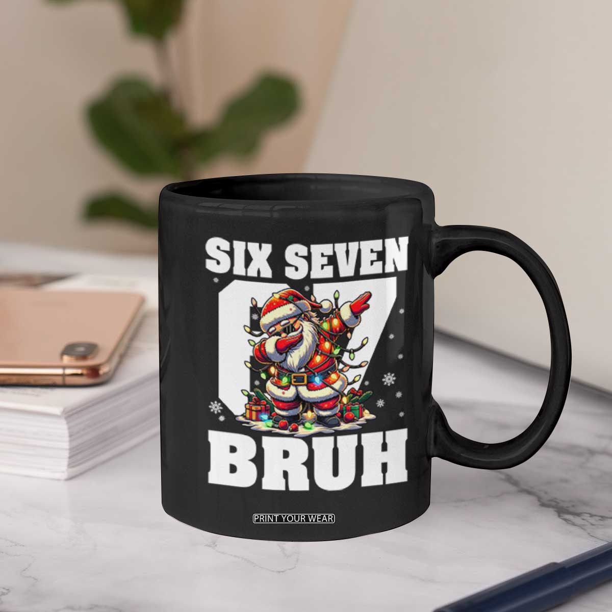 Funny Christmas Six Seven Bruh Coffee Mug Dabbing Santa TS11 Print Your Wear