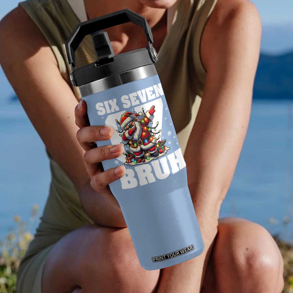 Funny Christmas Six Seven Bruh Flip Straw Tumbler Dabbing Santa TS11 One Size: 30 oz Light Blue Print Your Wear