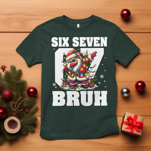 Funny Christmas Six Seven Bruh T Shirt Dabbing Santa TS11 Dark Forest Green Print Your Wear