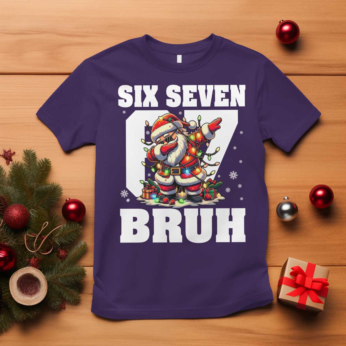 Funny Christmas Six Seven Bruh T Shirt Dabbing Santa TS11 Purple Print Your Wear