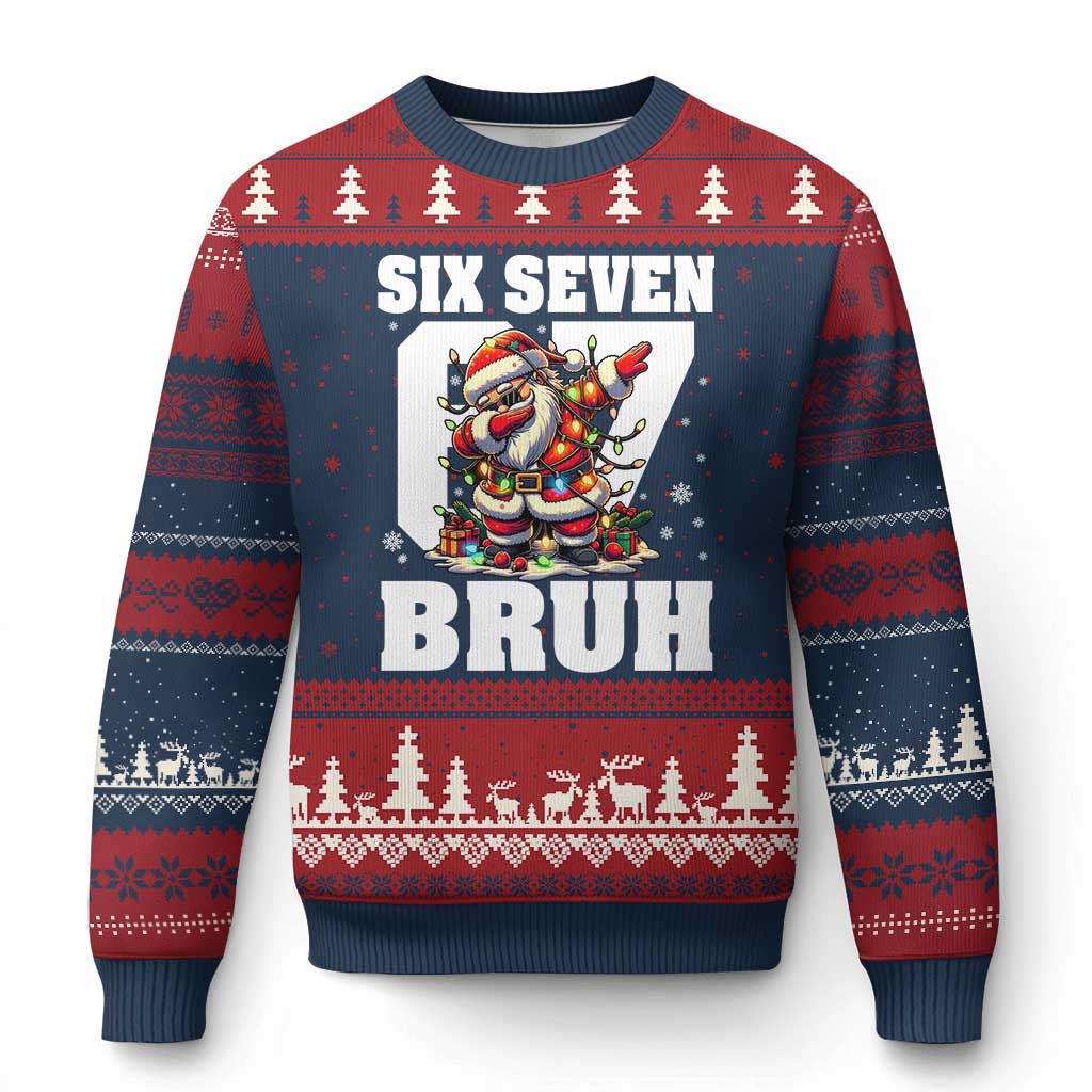 Funny Xmas Six Seven Bruh Ugly Christmas Sweater Dabbing Santa - Print Your Wear