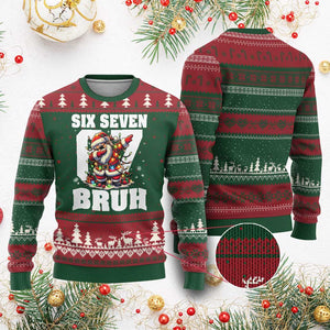 Funny Xmas Six Seven Bruh Ugly Christmas Sweater Dabbing Santa - Print Your Wear