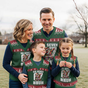 Funny Xmas Six Seven Bruh V-Neck Knit Sweater Vest Dabbing Santa TS11 Red Green Print Your Wear