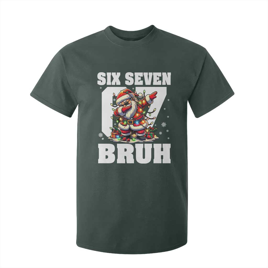 Funny Christmas Six Seven Bruh T Shirt For Kid Dabbing Santa TS11 Dark Forest Green Print Your Wear
