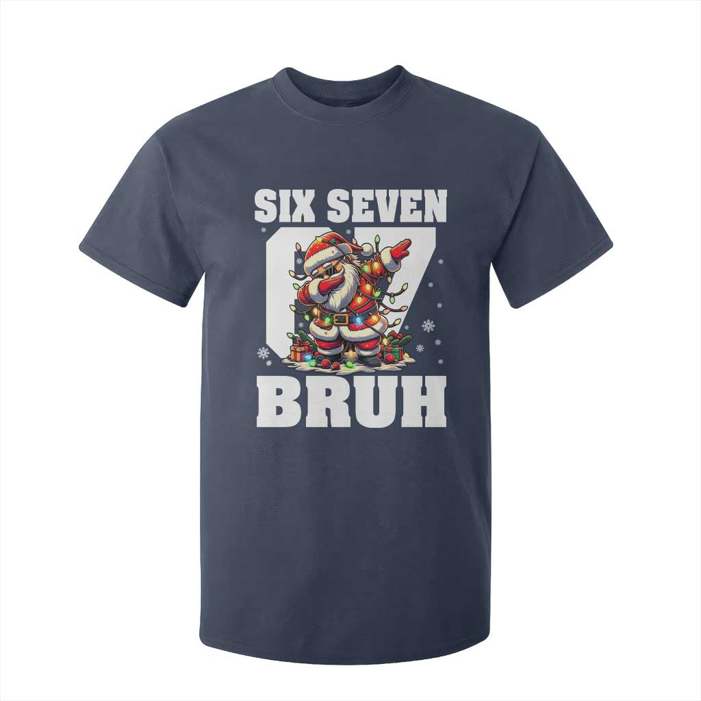 Funny Christmas Six Seven Bruh T Shirt For Kid Dabbing Santa TS11 Navy Print Your Wear