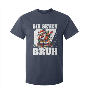 Funny Christmas Six Seven Bruh T Shirt For Kid Dabbing Santa TS11 Navy Print Your Wear