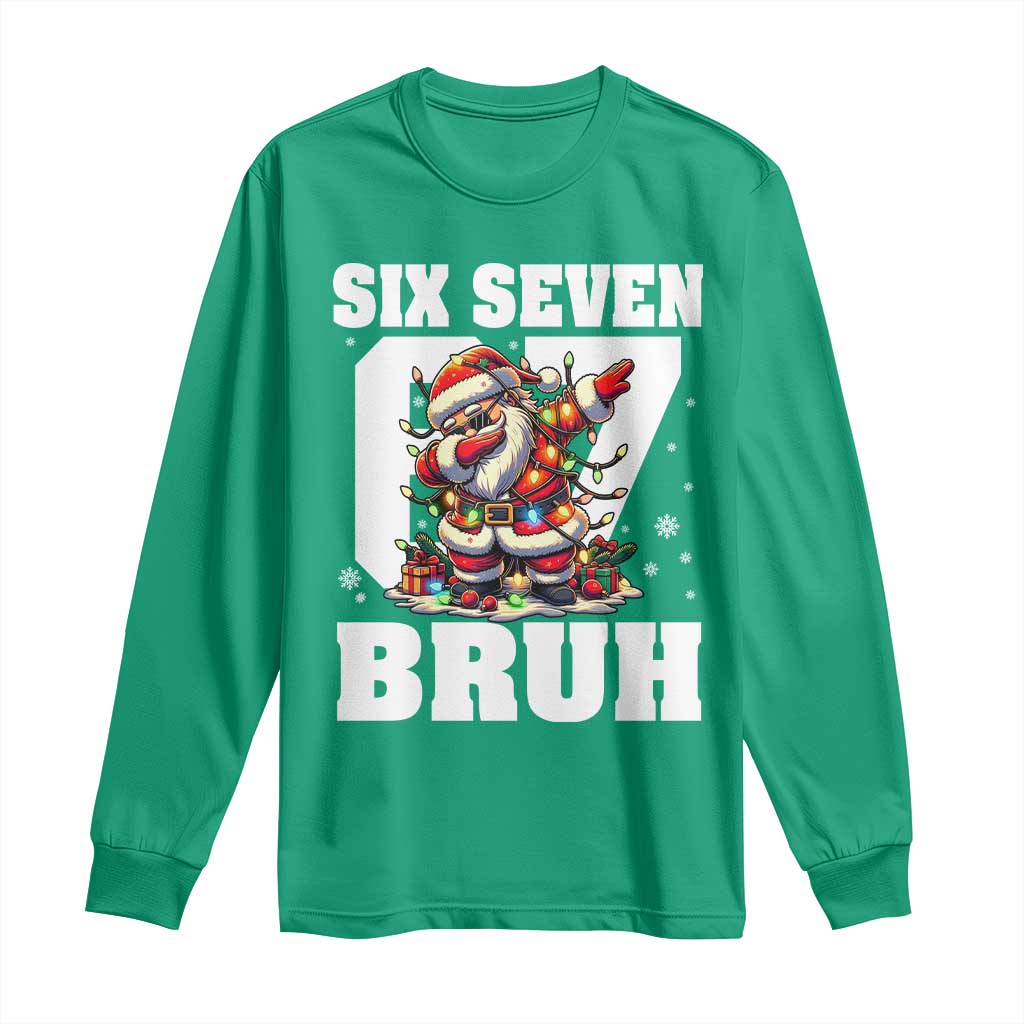 Funny Christmas Six Seven Bruh Long Sleeve Shirt Dabbing Santa TS11 Irish Green Print Your Wear