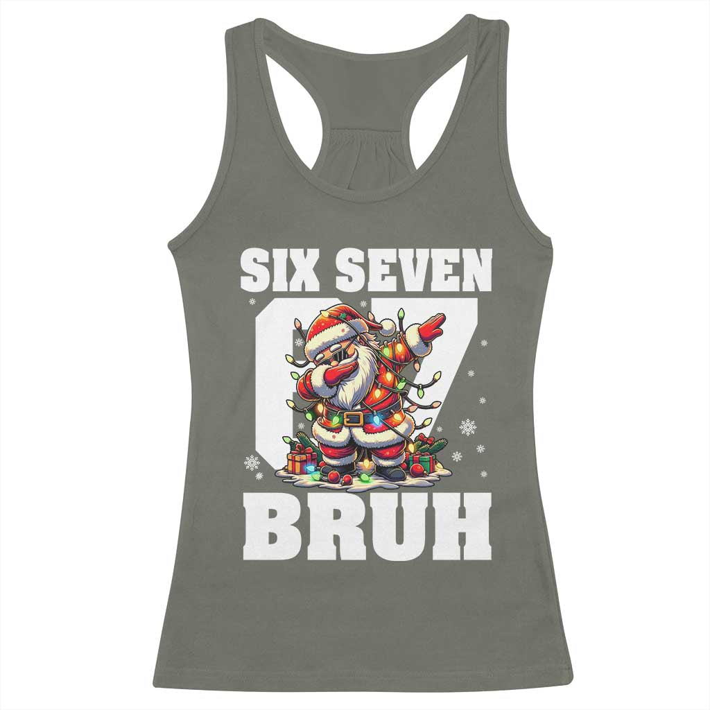 Funny Christmas Six Seven Bruh Racerback Tank Top Dabbing Santa TS11 Military Green Print Your Wear