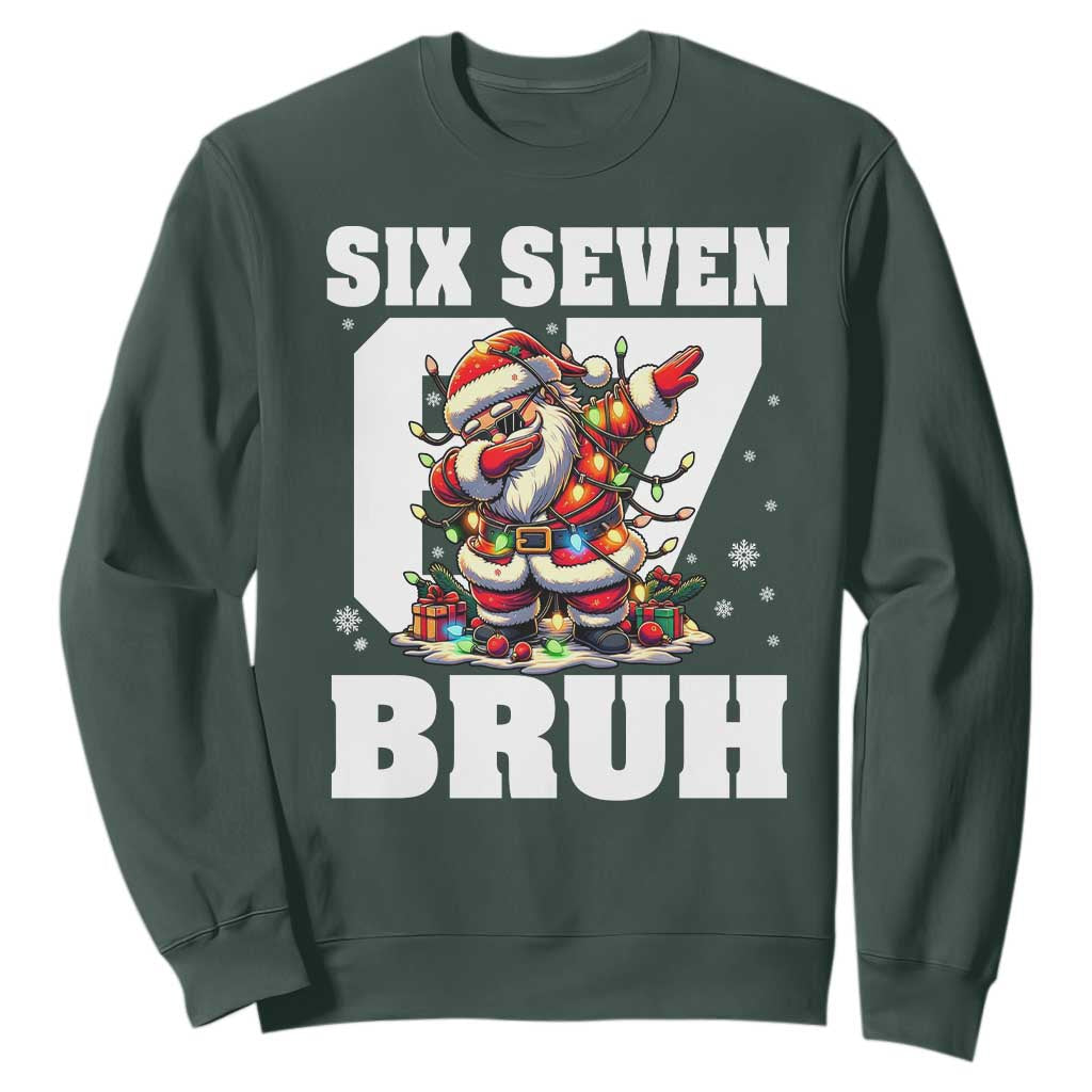 Funny Christmas Six Seven Bruh Sweatshirt Dabbing Santa TS11 Dark Forest Green Print Your Wear