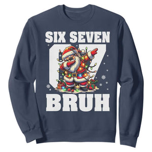 Funny Christmas Six Seven Bruh Sweatshirt Dabbing Santa TS11 Navy Print Your Wear