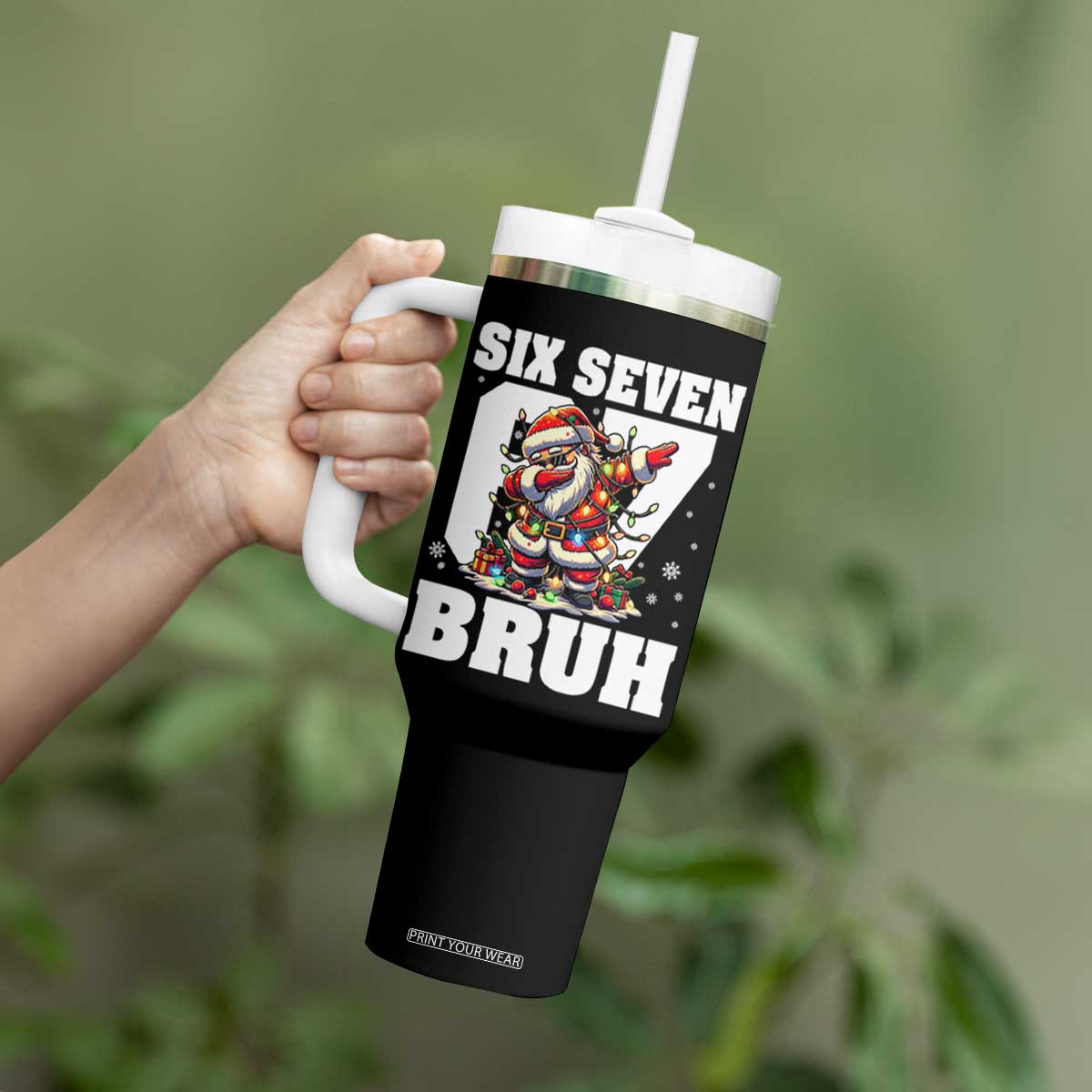 Funny Christmas Six Seven Bruh Tumbler With Handle Dabbing Santa TS11 Print Your Wear