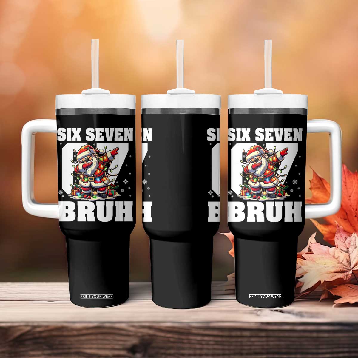 Funny Christmas Six Seven Bruh Tumbler With Handle Dabbing Santa TS11 Print Your Wear