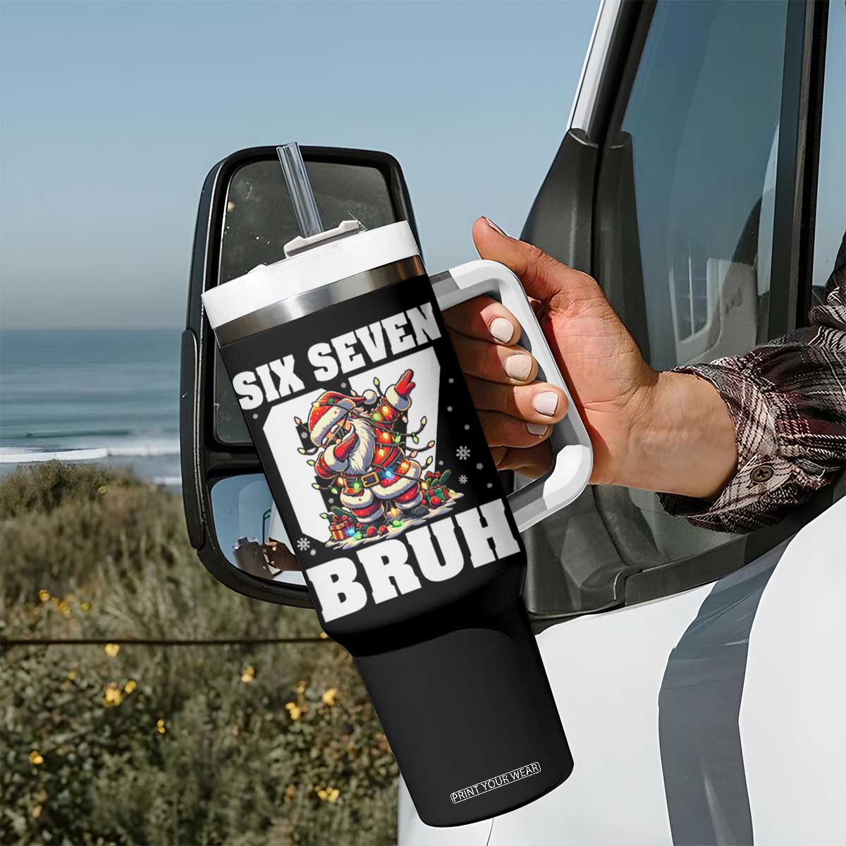 Funny Christmas Six Seven Bruh Tumbler With Handle Dabbing Santa TS11 Print Your Wear