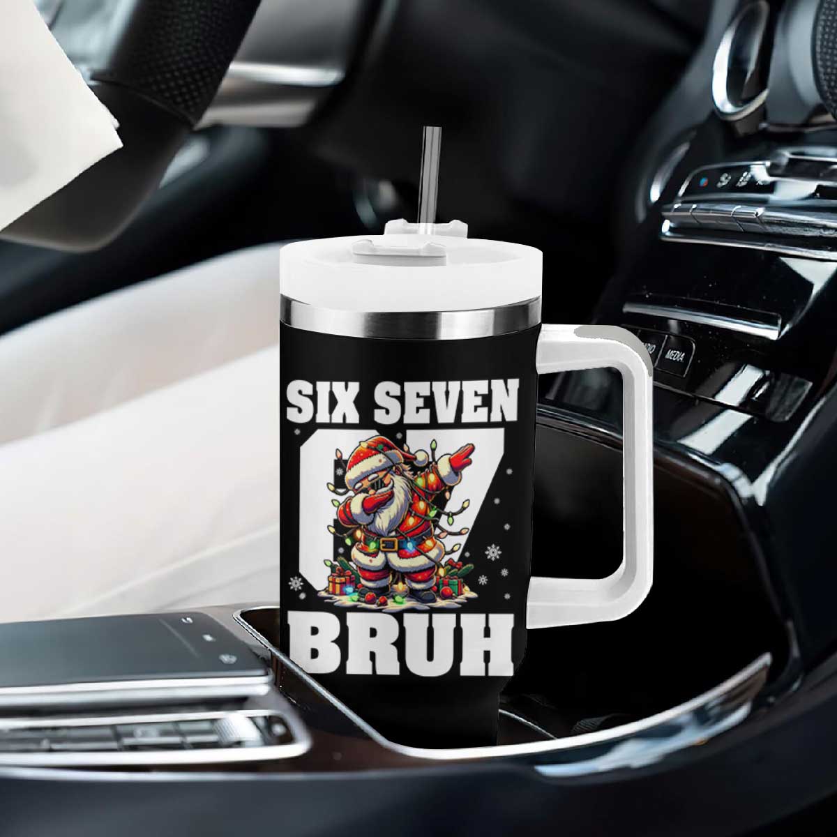 Funny Christmas Six Seven Bruh Tumbler With Handle Dabbing Santa TS11 Print Your Wear