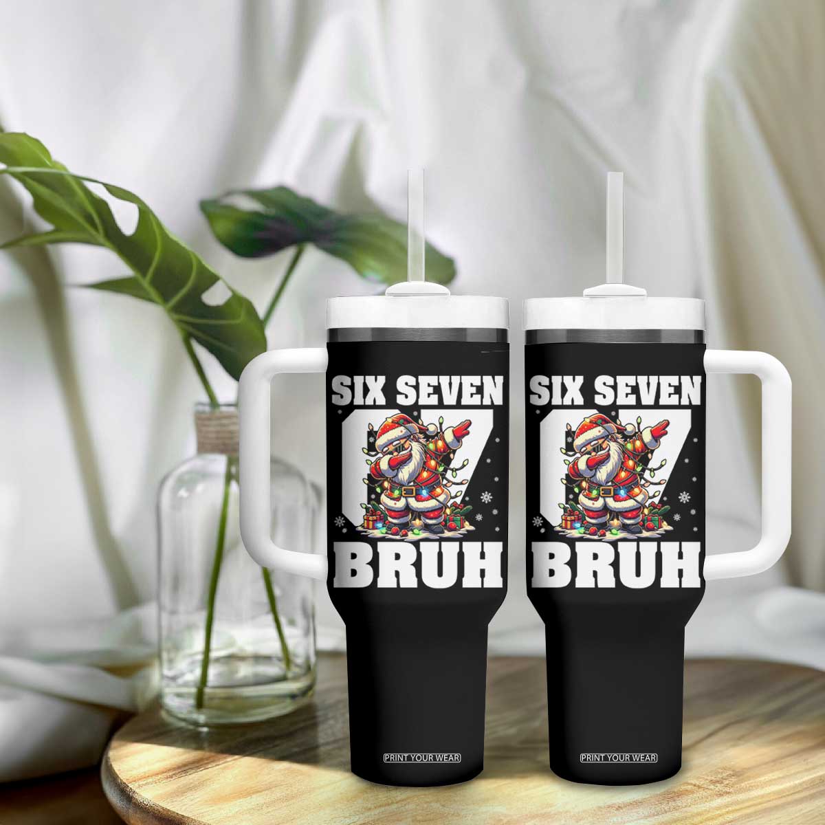 Funny Christmas Six Seven Bruh Tumbler With Handle Dabbing Santa TS11 Print Your Wear