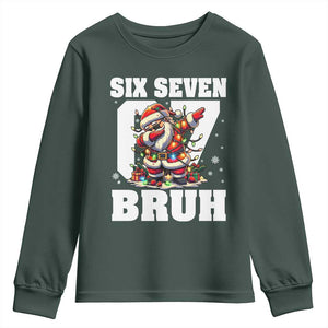 Funny Christmas Six Seven Bruh Youth Sweatshirt Dabbing Santa TS11 Dark Forest Green Print Your Wear