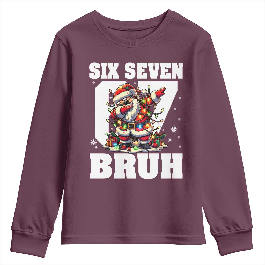 Funny Christmas Six Seven Bruh Youth Sweatshirt Dabbing Santa TS11 Maroon Print Your Wear