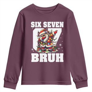 Funny Christmas Six Seven Bruh Youth Sweatshirt Dabbing Santa TS11 Maroon Print Your Wear