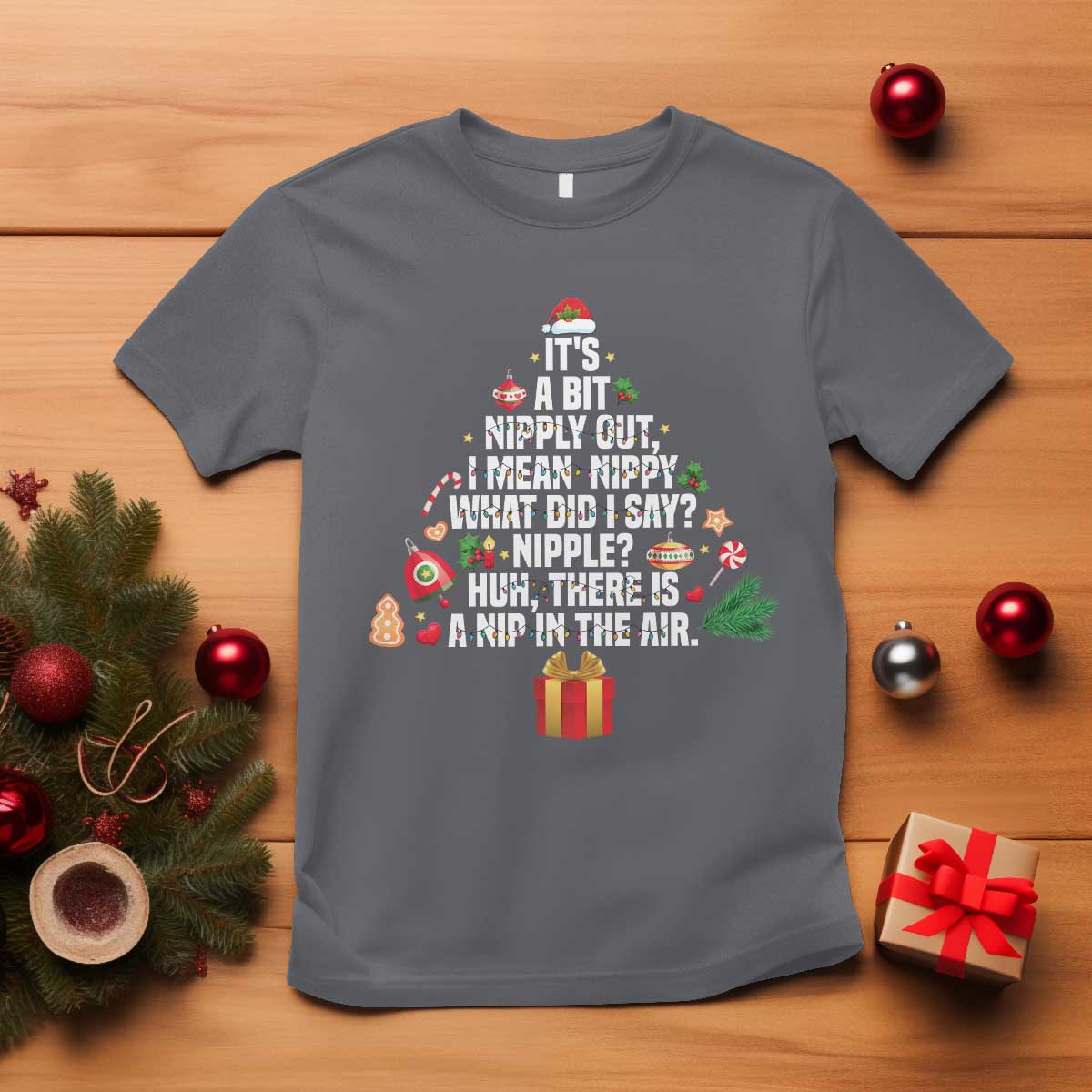 Funny Christmas Movie T Shirt Its A Bit Nipply Out Nipply Out Xmas Vacation Holiday TS11 Charcoal Print Your Wear