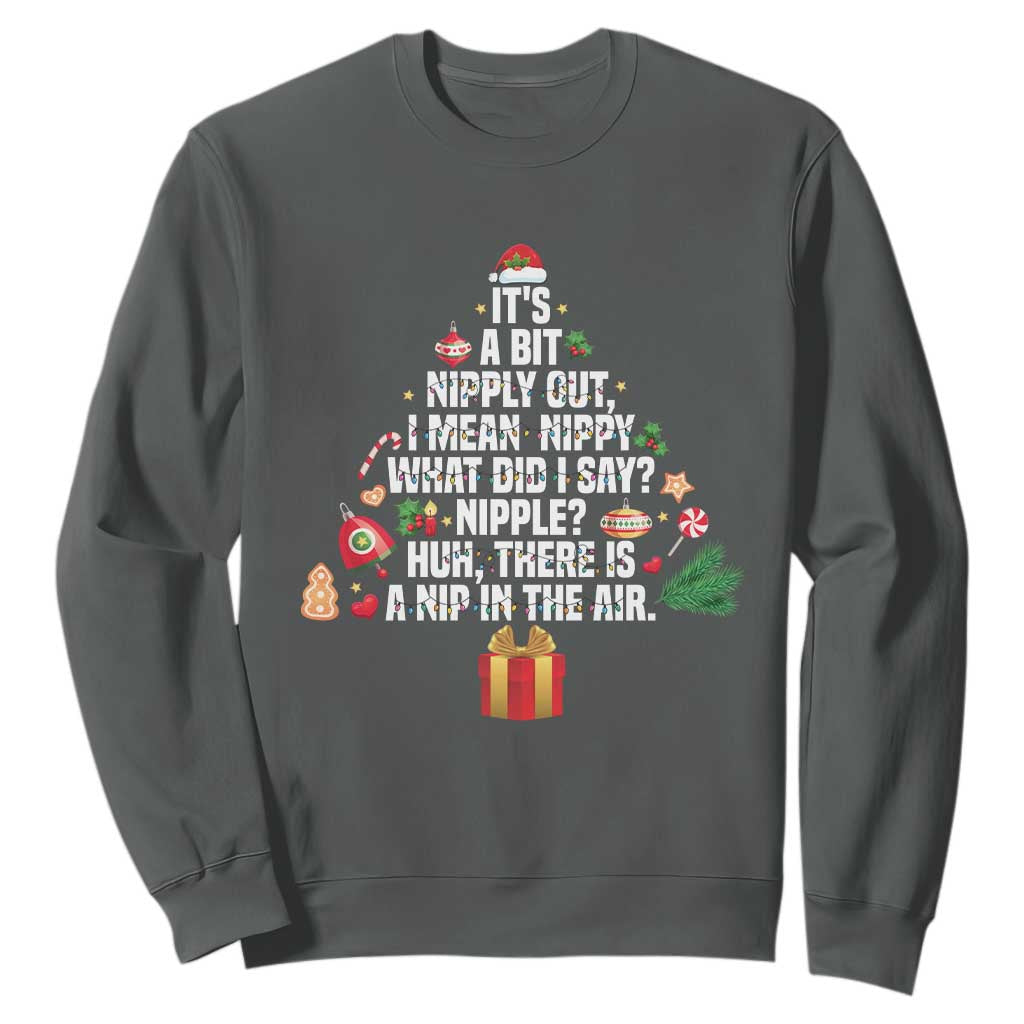 Funny Christmas Movie Sweatshirt Its A Bit Nipply Out Nipply Out Xmas Vacation Holiday TS11 Dark Heather Print Your Wear