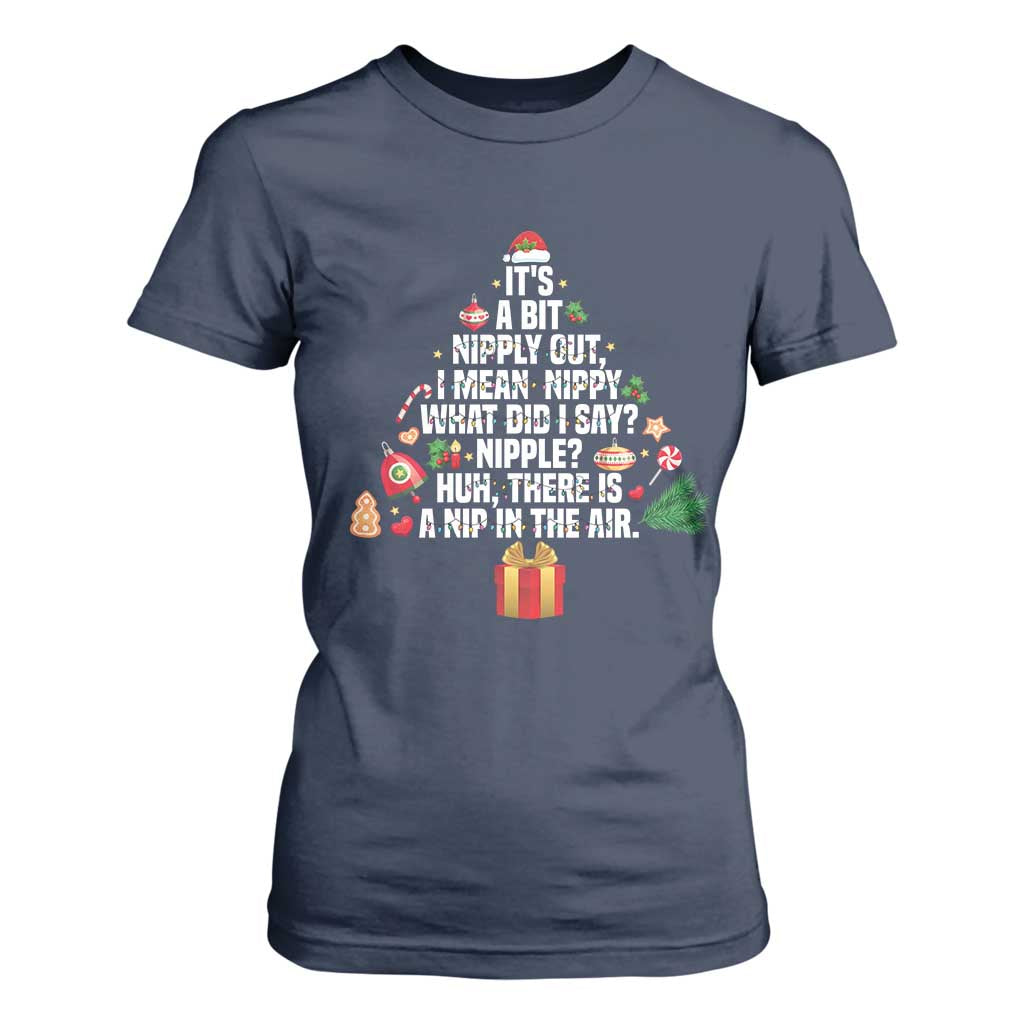 Funny Christmas Movie T Shirt For Women Its A Bit Nipply Out Nipply Out Xmas Vacation Holiday TS11 Navy Print Your Wear