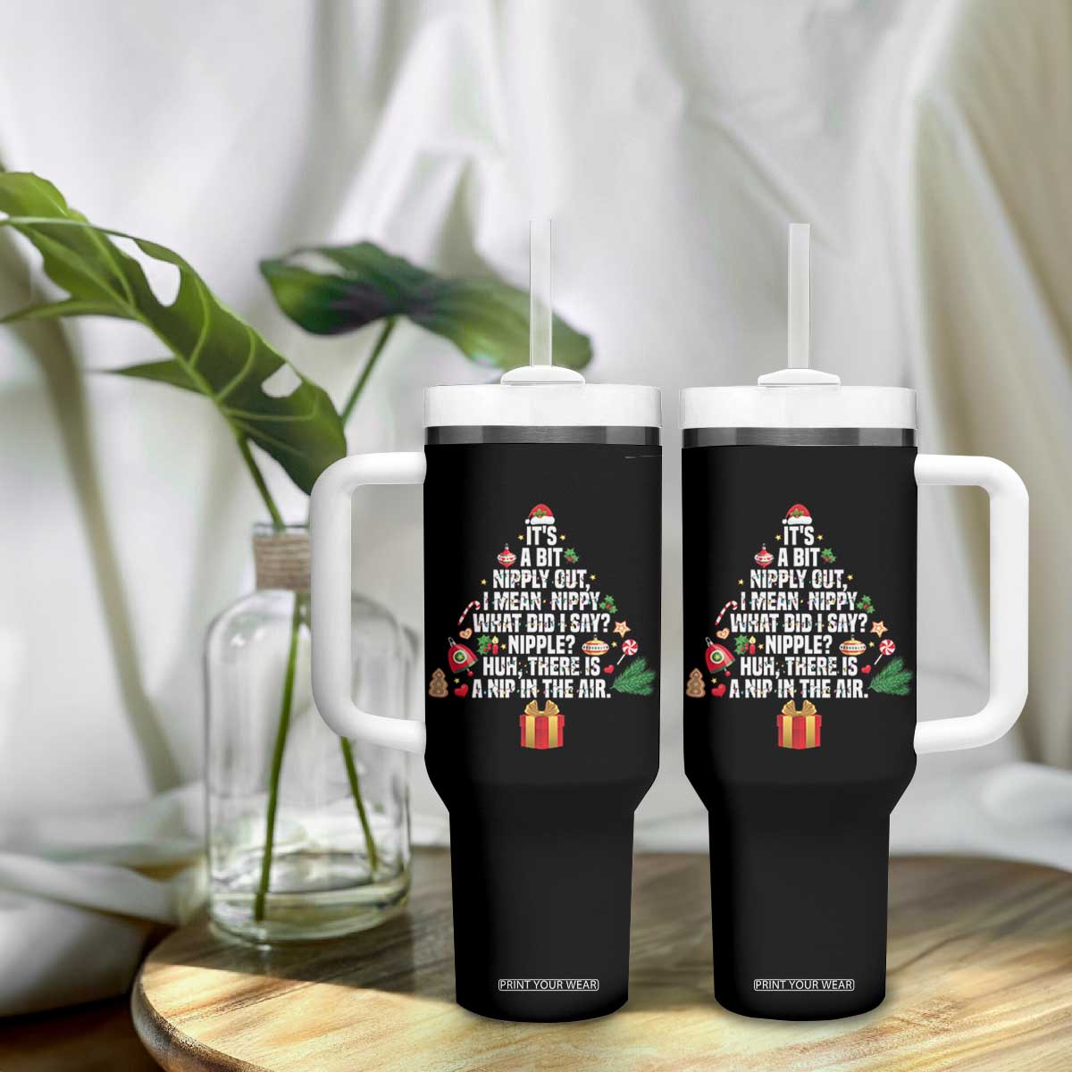 Funny Christmas Movie Tumbler With Handle Its A Bit Nipply Out Nipply Out Xmas Vacation Holiday TS11 Print Your Wear