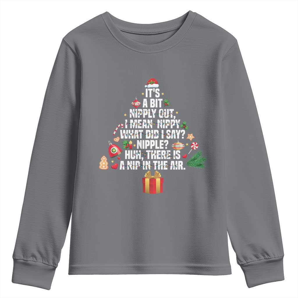 Funny Christmas Movie Youth Sweatshirt Its A Bit Nipply Out Nipply Out Xmas Vacation Holiday TS11 Charcoal Print Your Wear