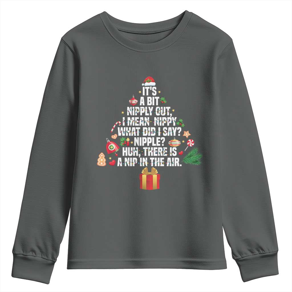 Funny Christmas Movie Youth Sweatshirt Its A Bit Nipply Out Nipply Out Xmas Vacation Holiday TS11 Dark Heather Print Your Wear