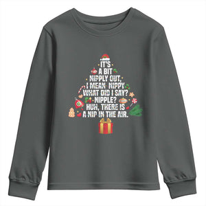 Funny Christmas Movie Youth Sweatshirt Its A Bit Nipply Out Nipply Out Xmas Vacation Holiday TS11 Dark Heather Print Your Wear