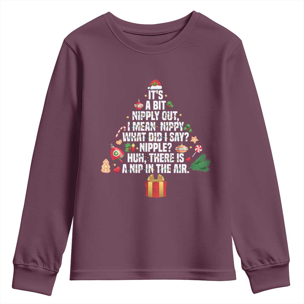 Funny Christmas Movie Youth Sweatshirt Its A Bit Nipply Out Nipply Out Xmas Vacation Holiday TS11 Maroon Print Your Wear