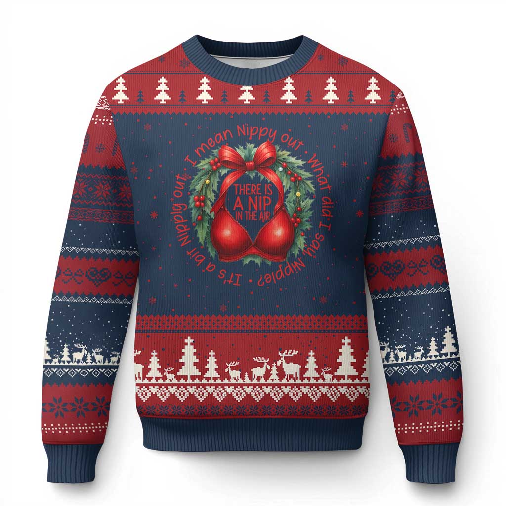 Funny Xmas Movie Ugly Christmas Sweater Its A Bit Nipply Out I Mean Nippy Out What Did I Say Nipple TS11 Navy Red Print Your Wear