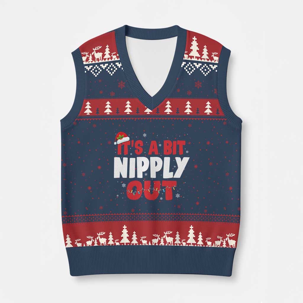 Funny Xmas Movie V-Neck Knit Sweater Vest It's A Bit Nipply Out Xmas Vacation Holiday TS11 Navy Red Print Your Wear