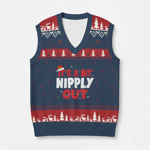 Funny Xmas Movie V-Neck Knit Sweater Vest It's A Bit Nipply Out Xmas Vacation Holiday TS11 Navy Red Print Your Wear