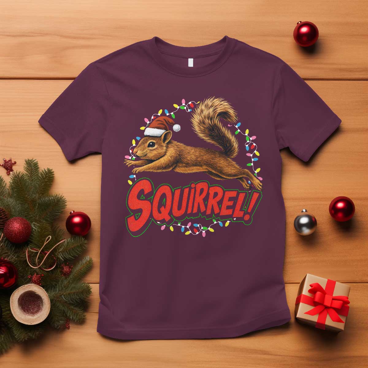 Funny Christmas Squirrel T Shirt Xmas Vacation Holiday Movie TS11 Maroon Print Your Wear