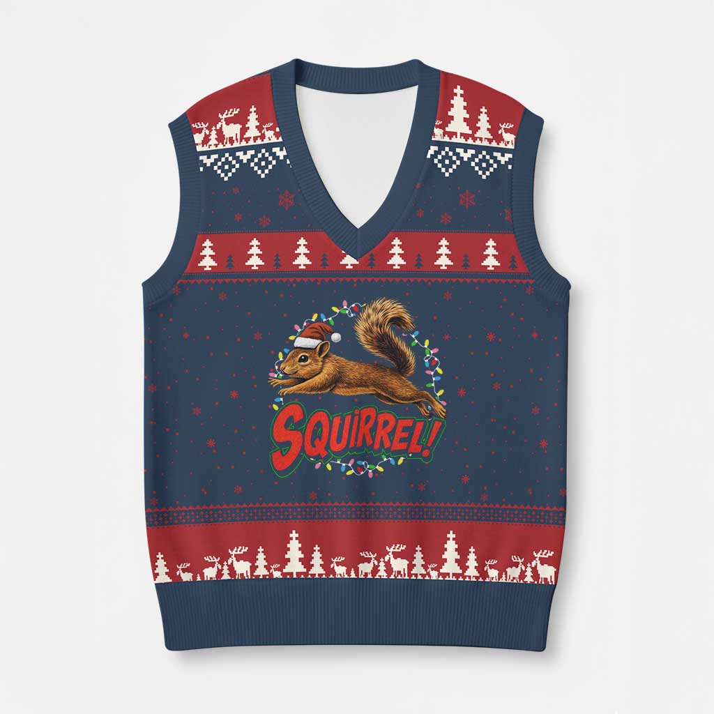 Funny Xmas Squirrel V-Neck Knit Sweater Vest Xmas Vacation Holiday Movie TS11 Navy Red Print Your Wear