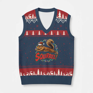 Funny Xmas Squirrel V-Neck Knit Sweater Vest Xmas Vacation Holiday Movie TS11 Navy Red Print Your Wear