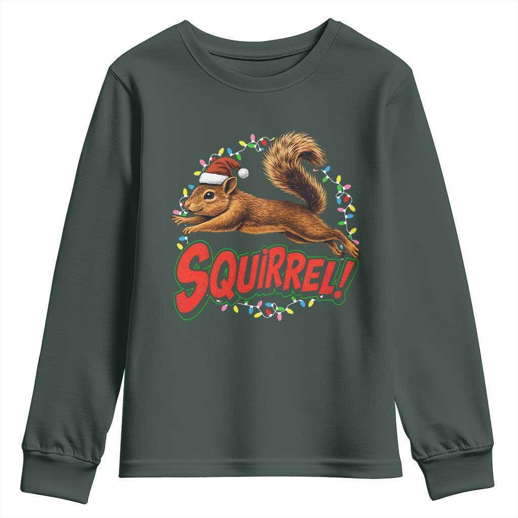 Funny Christmas Squirrel Youth Sweatshirt Xmas Vacation Holiday Movie TS11 Dark Forest Green Print Your Wear