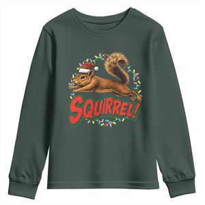 Funny Christmas Squirrel Youth Sweatshirt Xmas Vacation Holiday Movie TS11 Dark Forest Green Print Your Wear