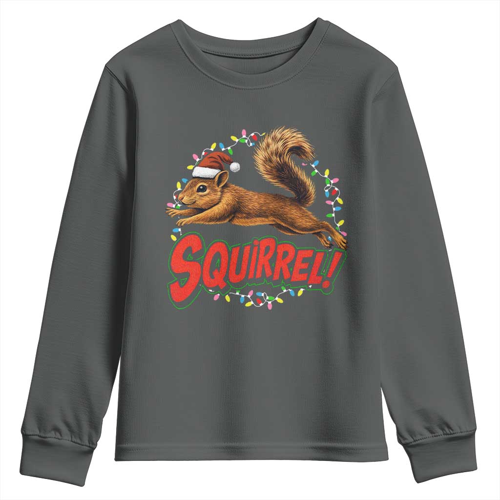 Funny Christmas Squirrel Youth Sweatshirt Xmas Vacation Holiday Movie TS11 Dark Heather Print Your Wear