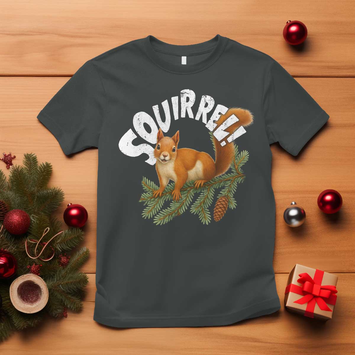 Funny Christmas Squirrel T Shirt Xmas Vacation Holiday Movie Pine Tree TS11 Dark Heather Print Your Wear
