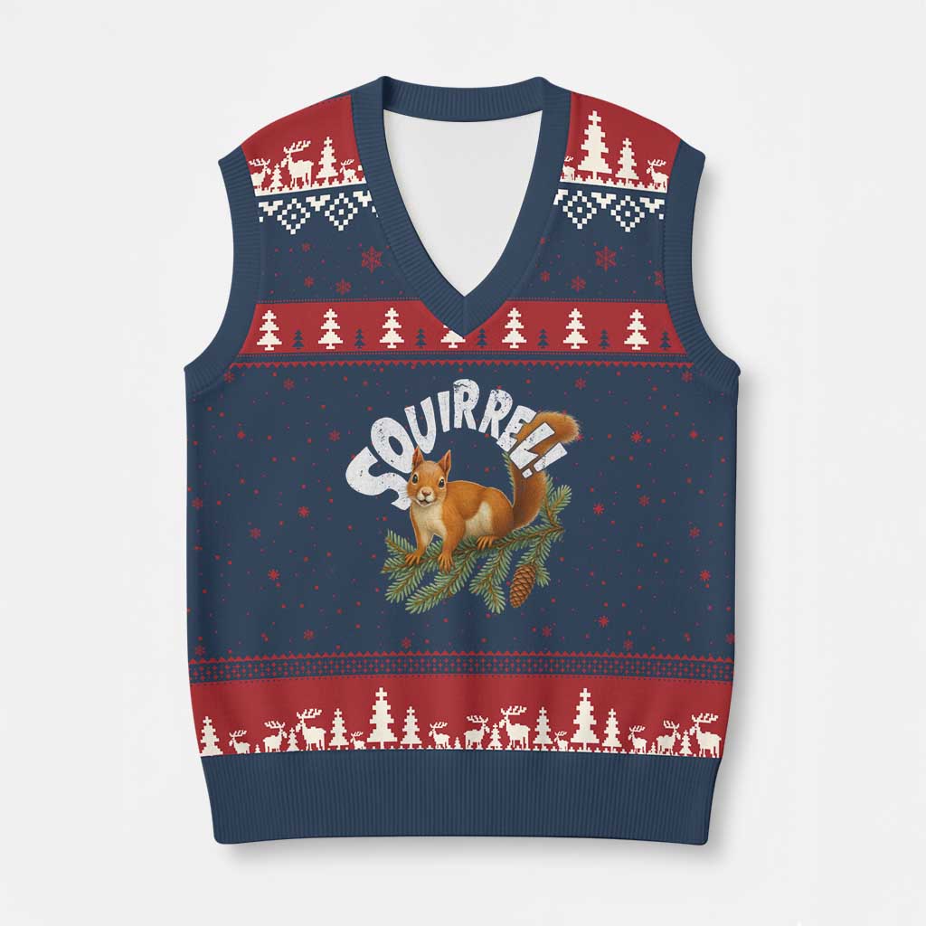 Funny Xmas Squirrel V-Neck Knit Sweater Vest Xmas Vacation Holiday Movie Pine Tree TS11 Navy Red Print Your Wear